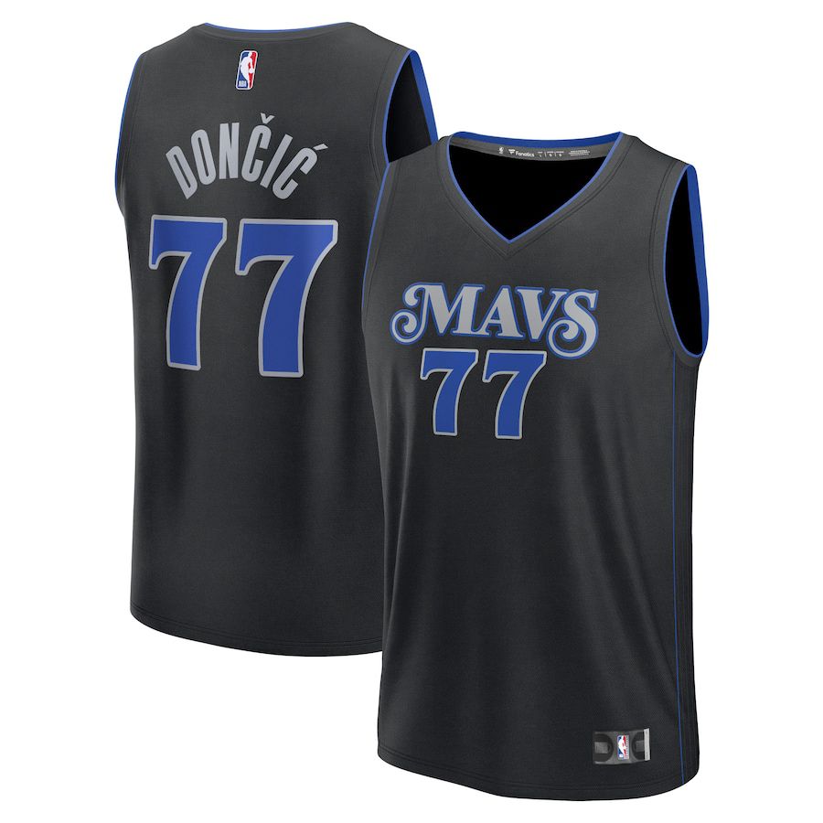 Men Dallas Mavericks #77 Luka Doncic Fanatics Branded Black City Edition 2023-24 Fast Break NBA Jersey